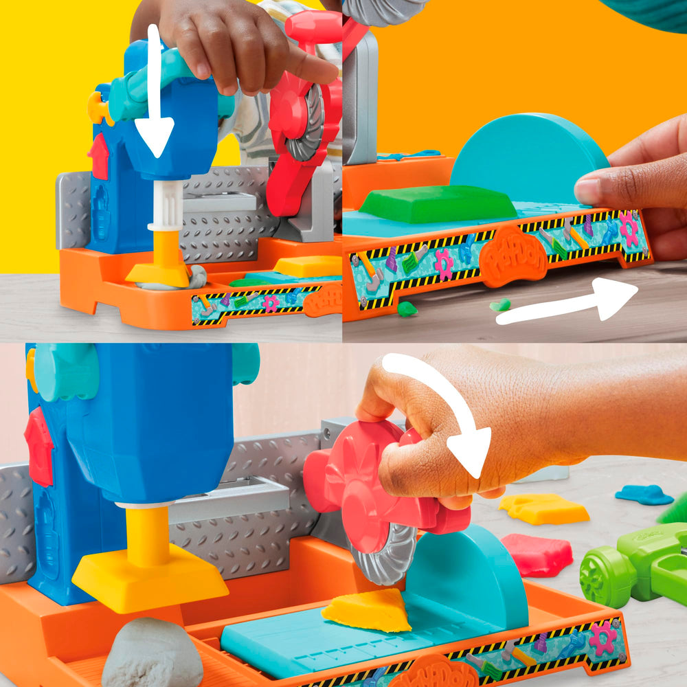 Play-Doh Stamp & Saw Tool Bench slide and saw action for pretend construction
