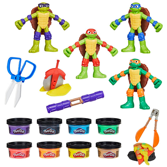 Play-Doh TMNT Cowabunga Creations figures with bendy arms for tactile, imaginative play.