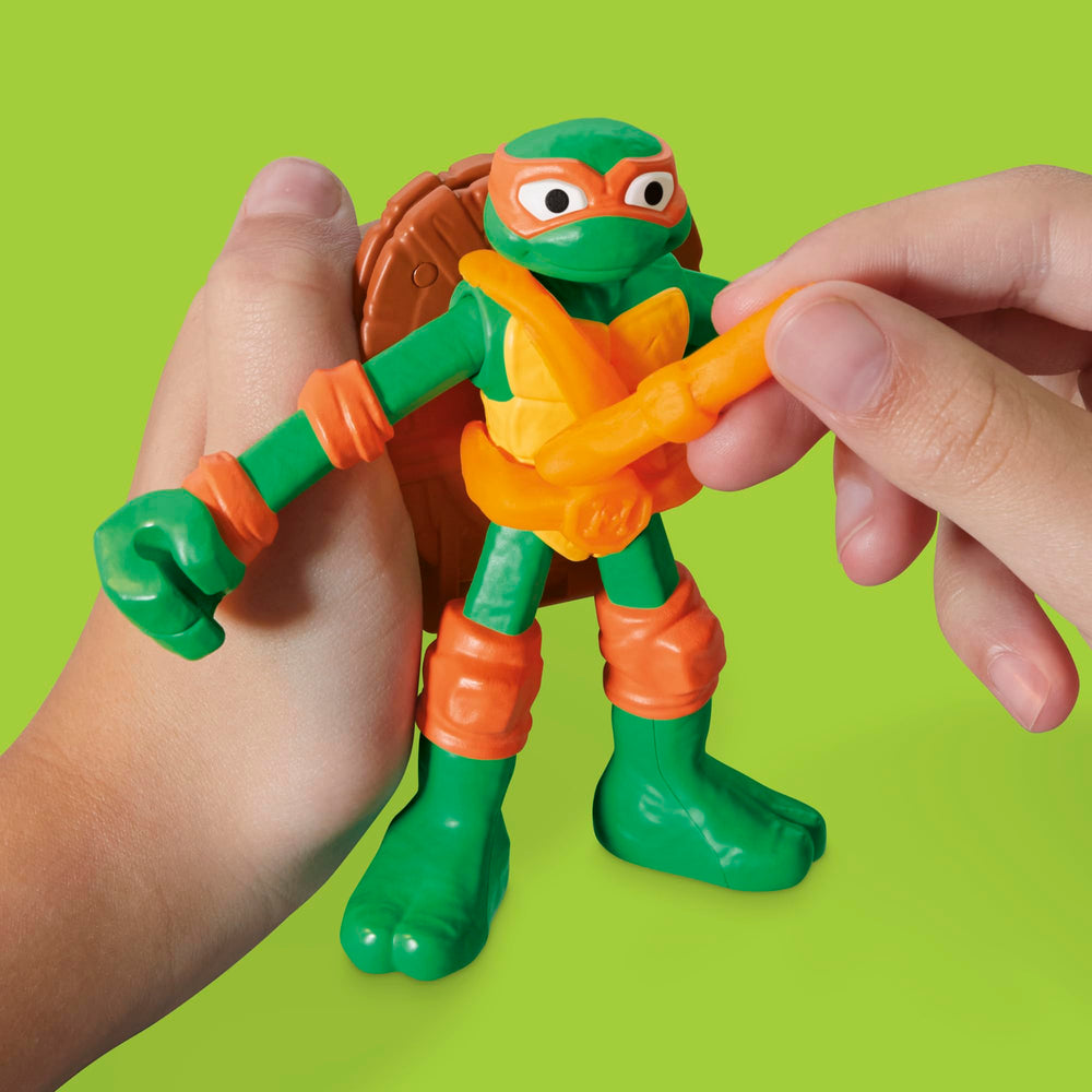 Imaginative adventures with TMNT figures and vibrant Play-Doh colors.