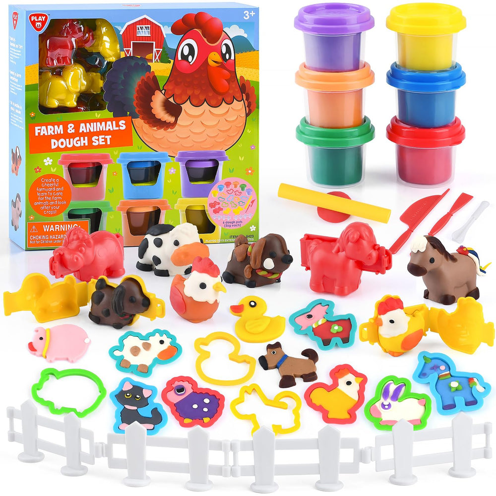 PLAY Farm Animals Clay Set full kit featuring animal molds for imaginative play and learning