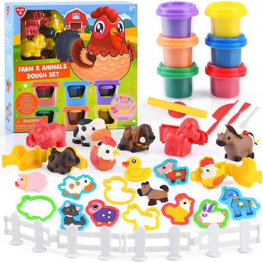 PLAY Farm Animals Clay Set full kit featuring animal molds for imaginative play and learning