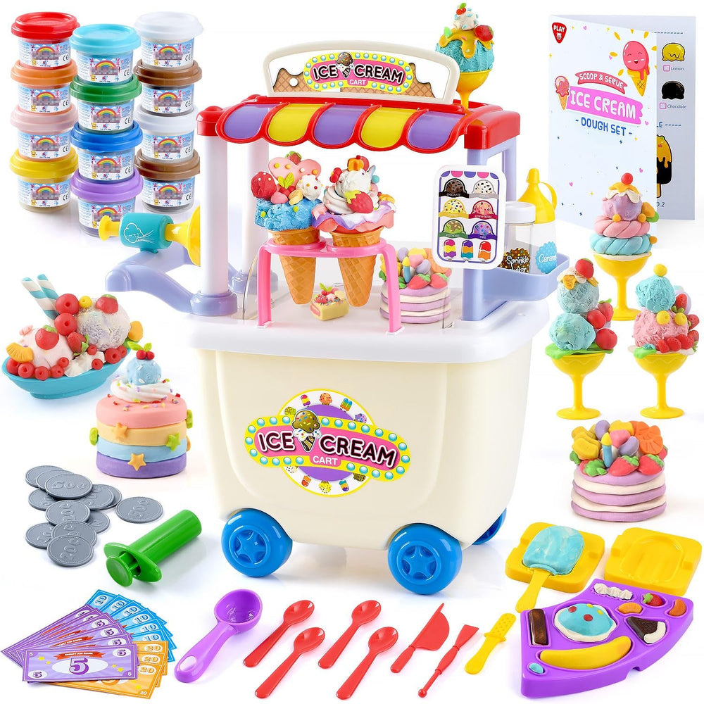 PLAY Ice Cream Cart Toy with wheels for easy outdoor pretend play and teamwork.