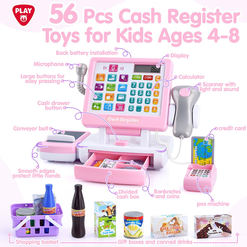 PLAY cash register toy microphone boosts pretend play and confident talking during checkout
