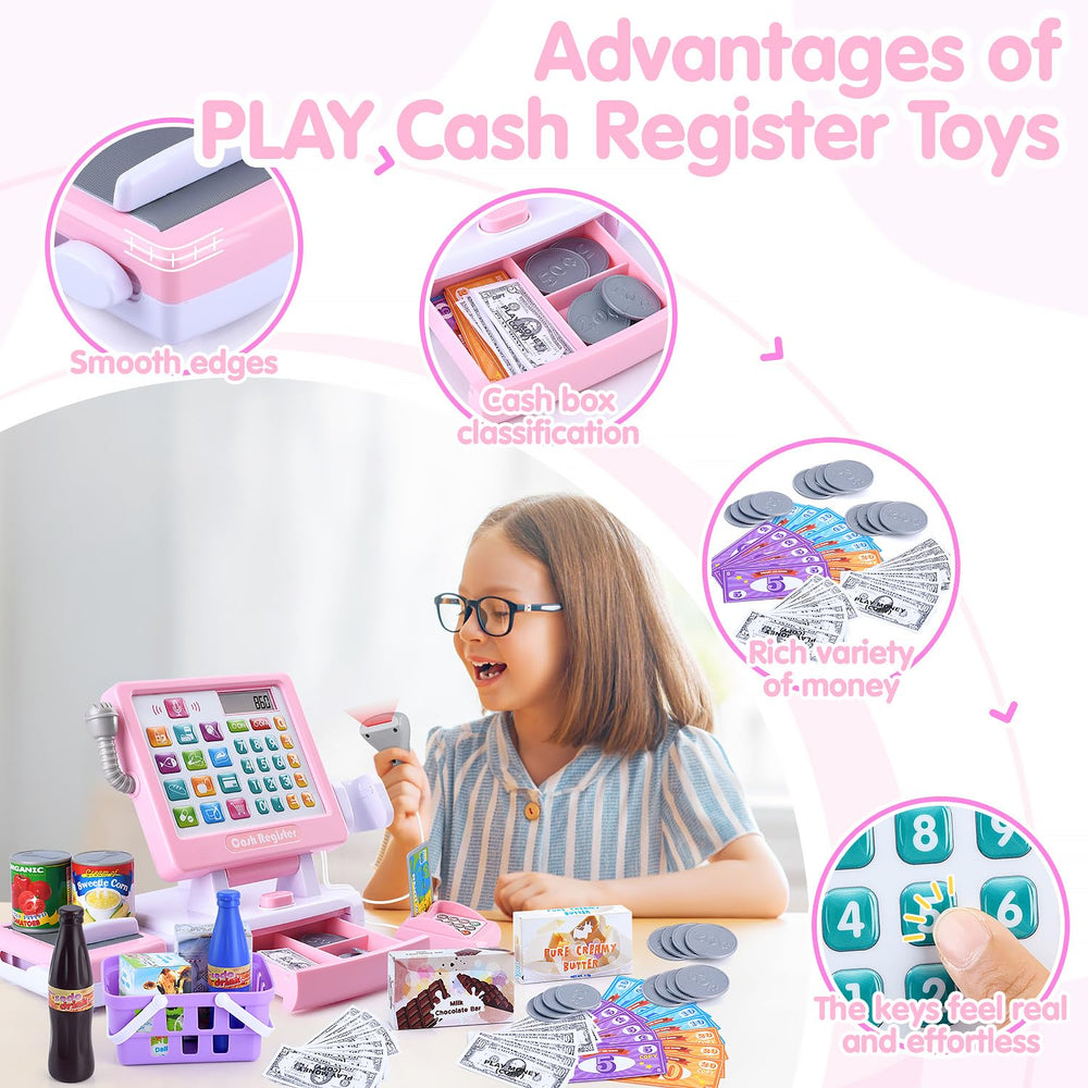 PLAY cash register large money drawer opens to reveal pretend coins and bills