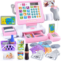 PLAY Kids cash register toy with pink screen and real calculator for early math play