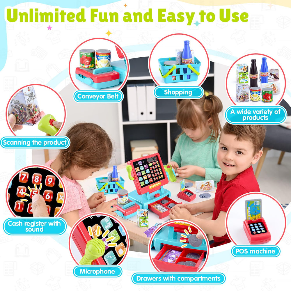 Scanner with LED light on the PLAY toy enhances interactive checkout play.