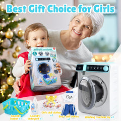 Play side view of the toy washing machine showing sturdy construction for active play.