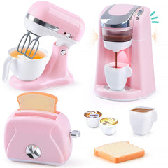 Play Kitchen Appliances coffee maker with realistic lights and sounds for imaginative meals.