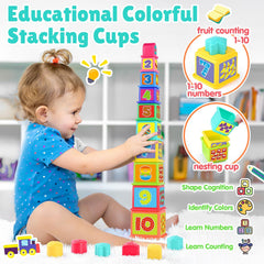 PLAY Pound a Ball Toy stacking cups focus encourages nesting and counting practice.