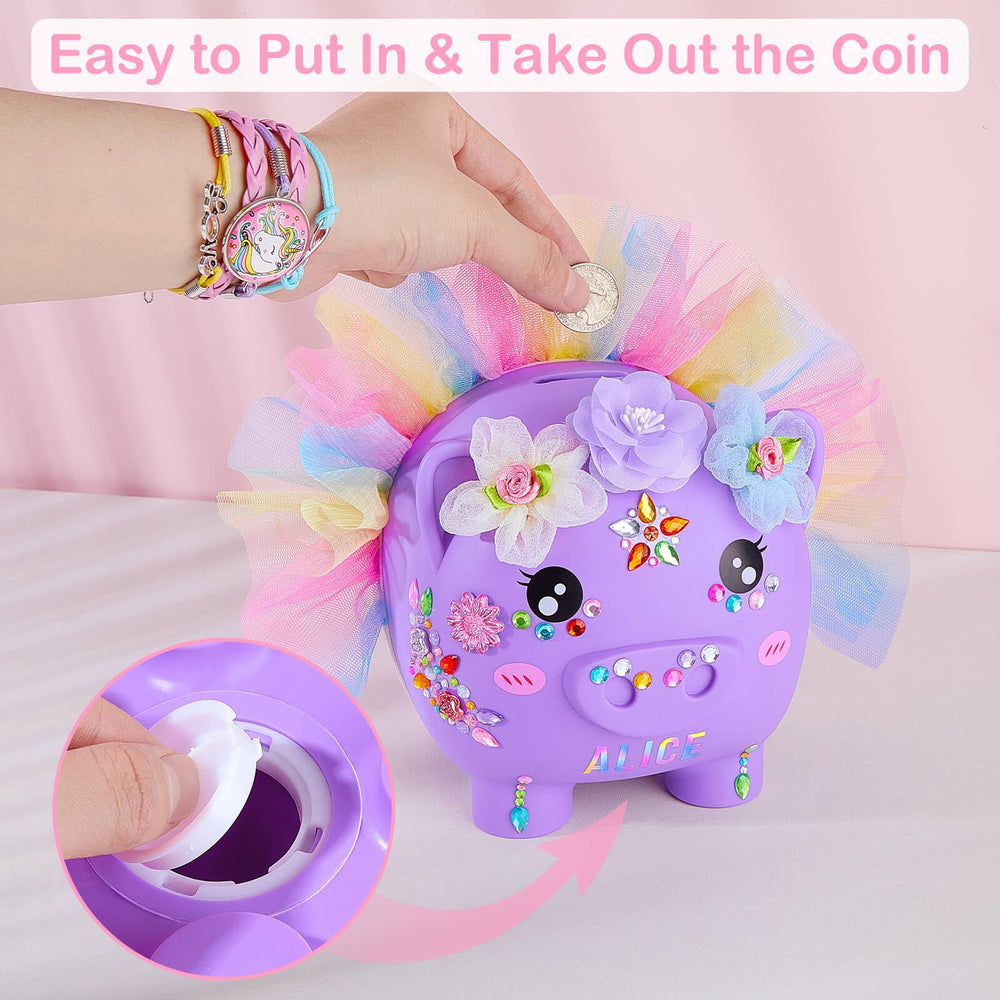 Play Tailor piggy bank on shelf adds colorful room decor and charm.