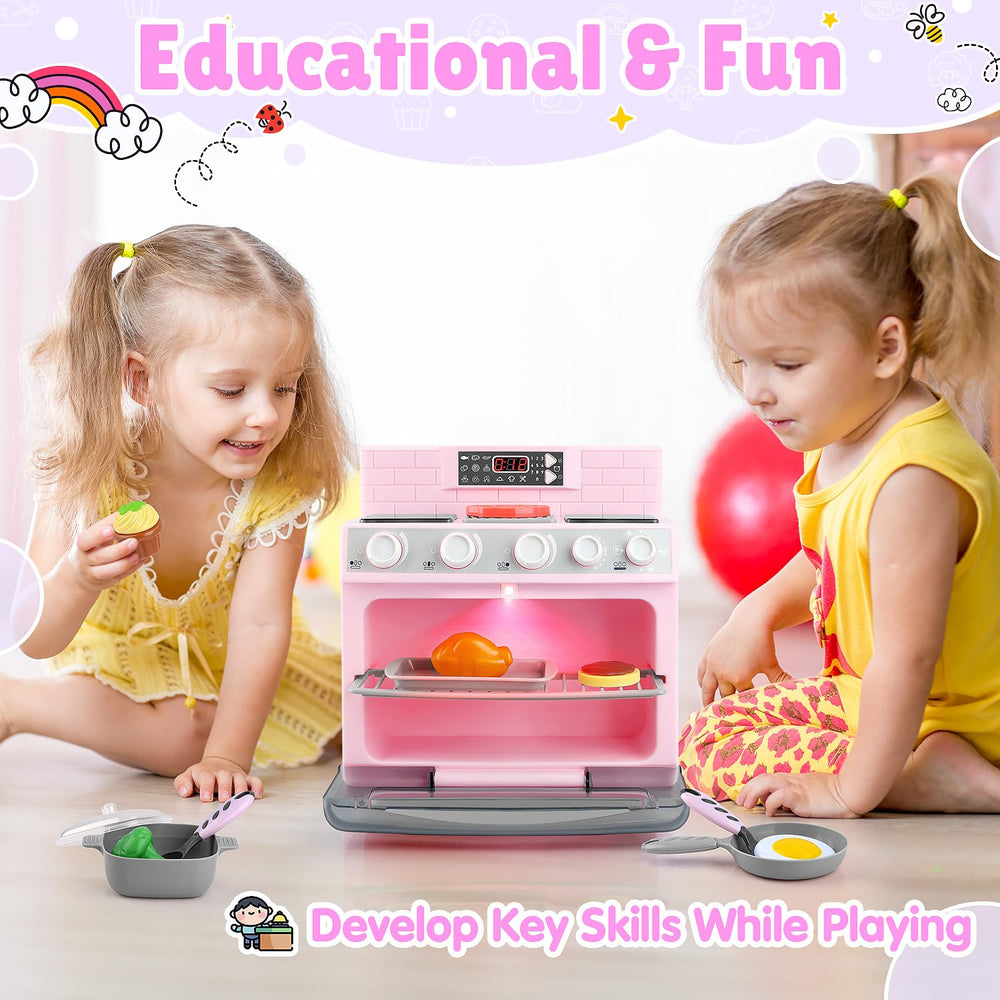 PLAY Toy Oven countdown timer with ding for realistic baking play.