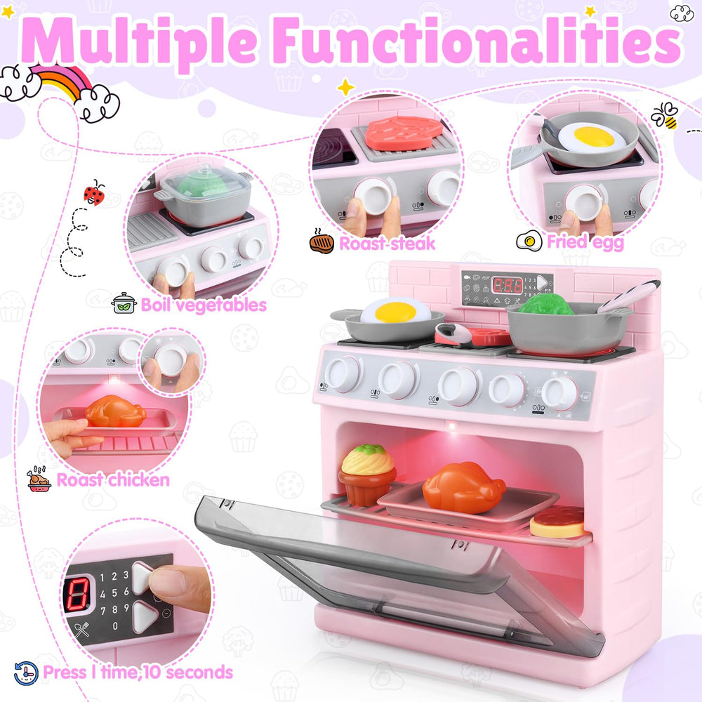PLAY Toy Oven with lights and pan for immersive kitchen ambiance.