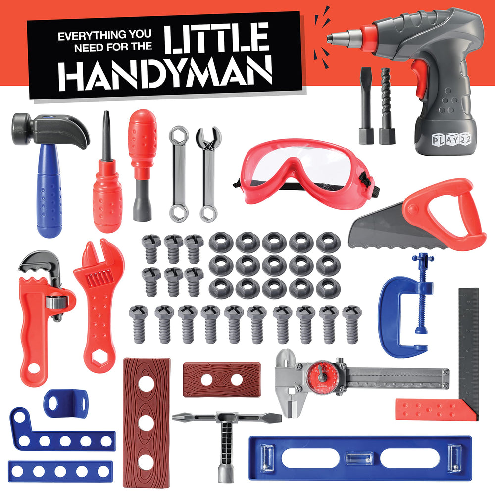 Play22 Kids Tool Set Bench 76 Pc electronic drill for pretend construction