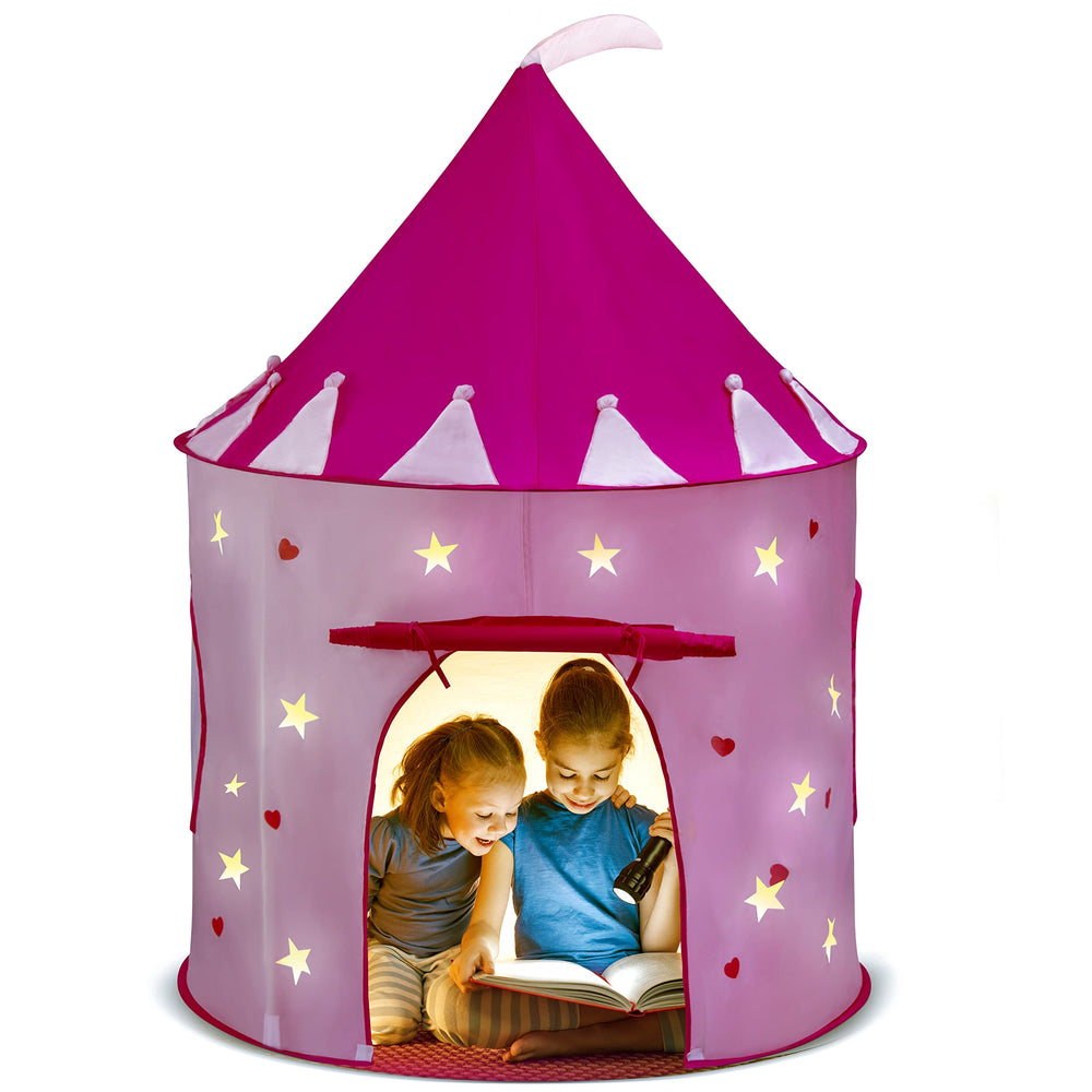 Front roll-up door offers easy access in Play22 Princess Castle Pink tent