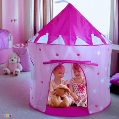 Two side windows provide ventilation in Play22 Princess Castle Pink tent
