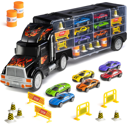 Play22 Toy Truck Carrier front view with cars for imaginative play storage.