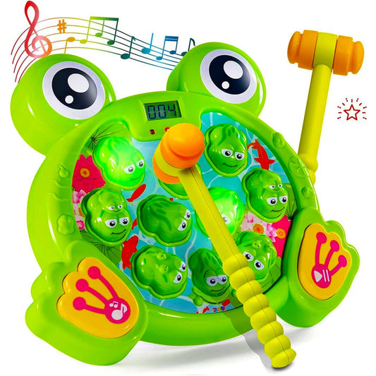 Play22 Whack A Frog Game top view with two hammers for family play.