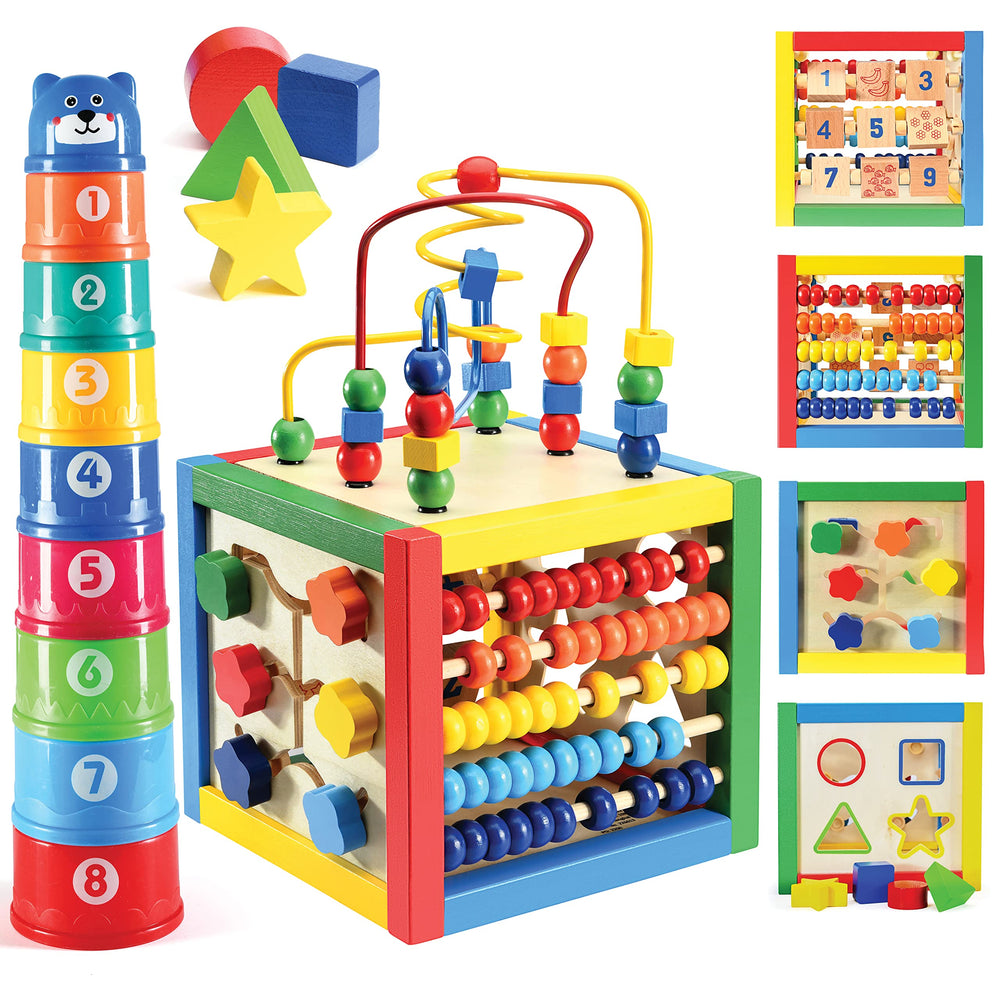 Play22 wooden activity cube non-toxic materials ensure safe play