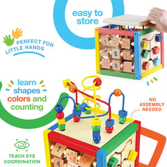 Play22 wooden activity cube sliding shapes encourages problem solving