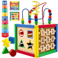 Play22 wooden activity cube top bead maze to stimulate fine motor skills