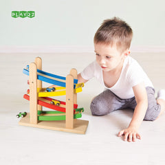 Play22 wooden cars four-pack close-up shows sturdy materials
