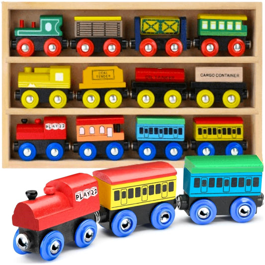 Play22 wooden train engines with magnets enabling creative play.