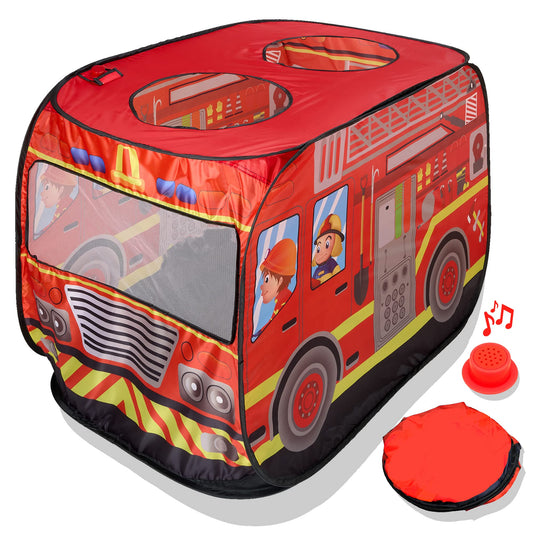 Playbees fire truck pop-up tent front view for imaginative play