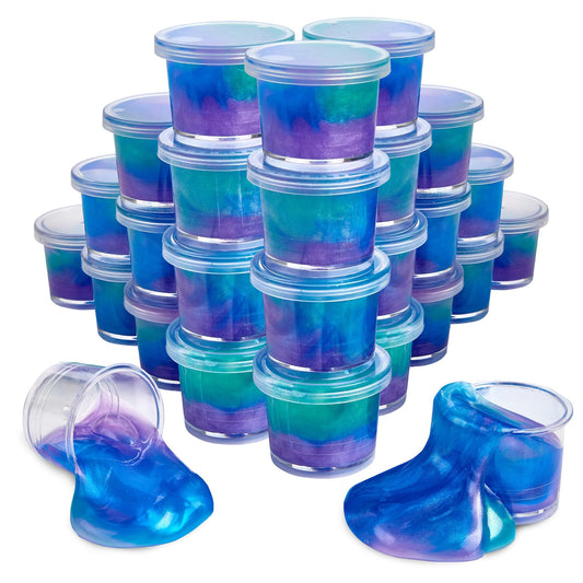 Playbees mini galaxy slime cups showing compact, colorful slime for on-the-go play