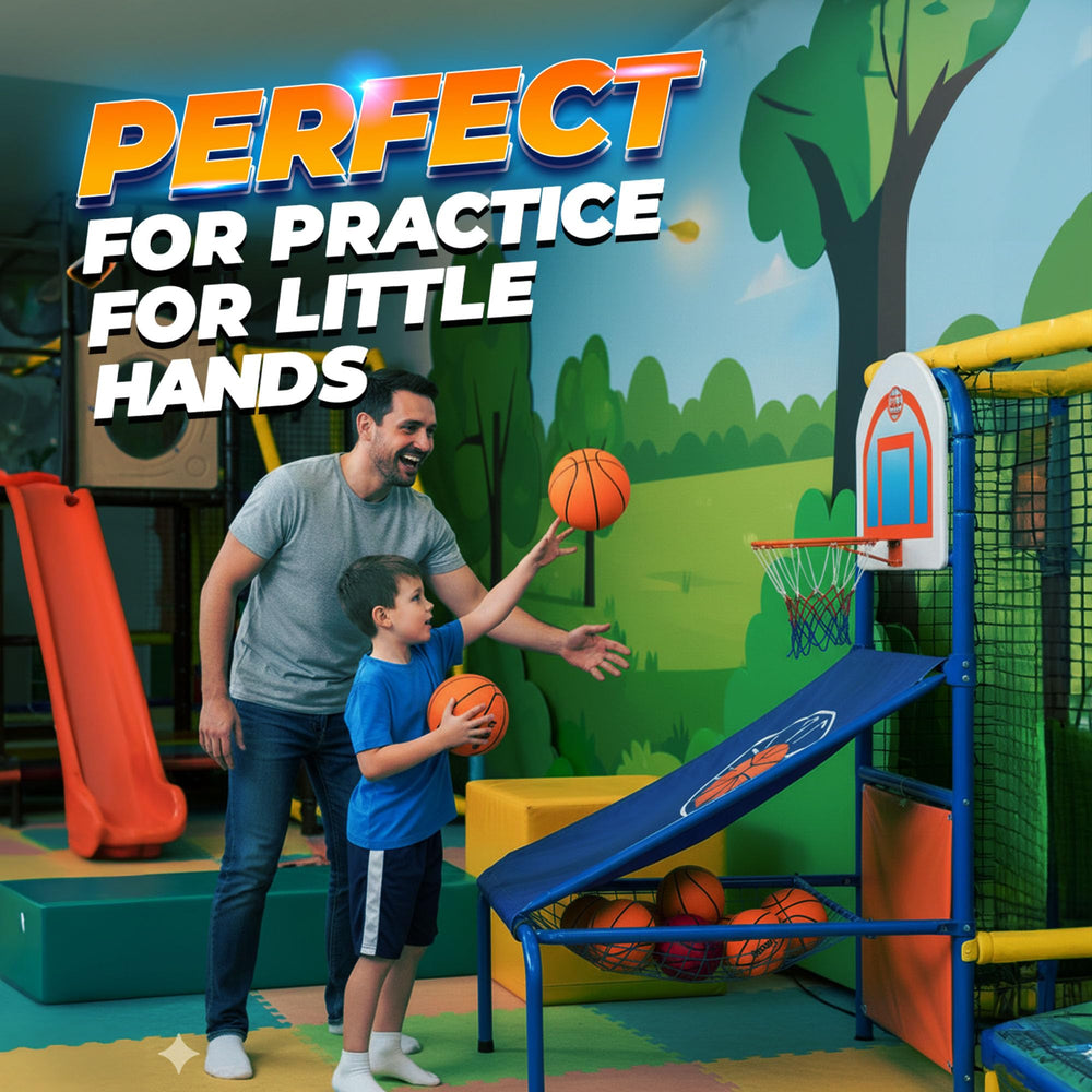 PlayBolt mini basketballs ideal for pool-side games and water-friendly fun.