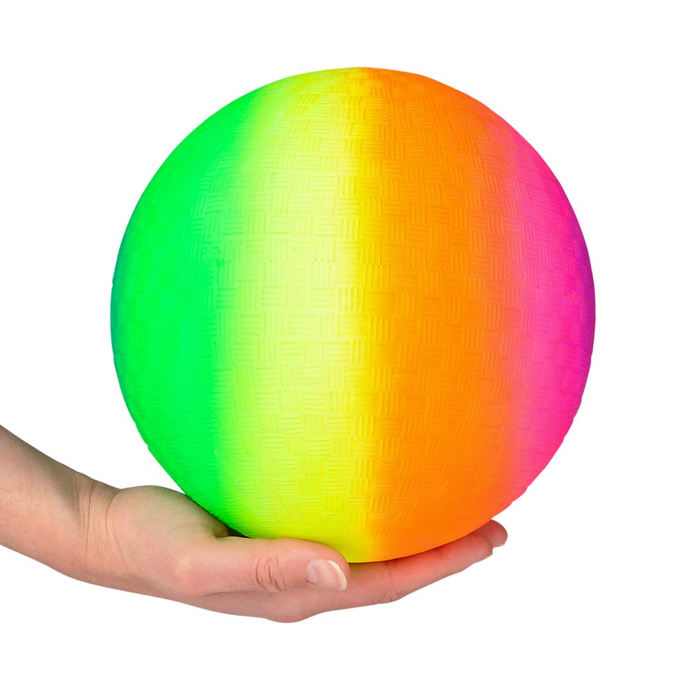 PlayBolt Rainbow Playground Ball packaged deflated close-up