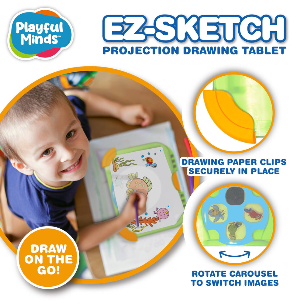 Playful Minds EZ Sketch battery access image powering light-up projection for tracing.