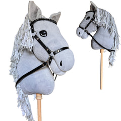 Playful Minds hobby horse head in grey plush with blue eyes for imaginative play