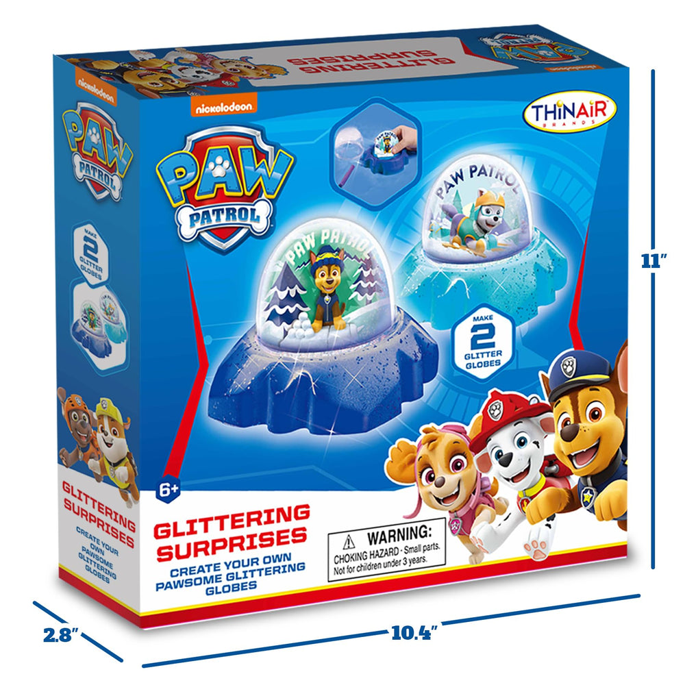PAW Patrol glitter globe kit contents laid out for easy kid friendly crafting