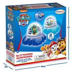 PAW Patrol glitter globe kit contents laid out for easy kid friendly crafting