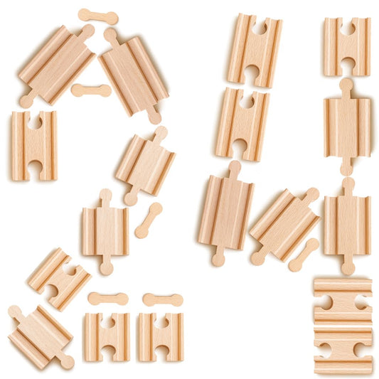 Playful Pupilz 24-pc wooden train track connectors expand wooden railway play.