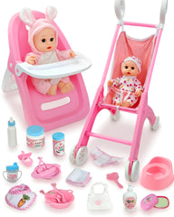 PLAYFULBAY baby doll stroller front view for imaginative play.