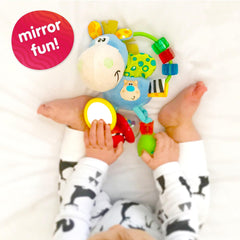 Playgro Clip Clop rattle beads provide gentle sound cues.