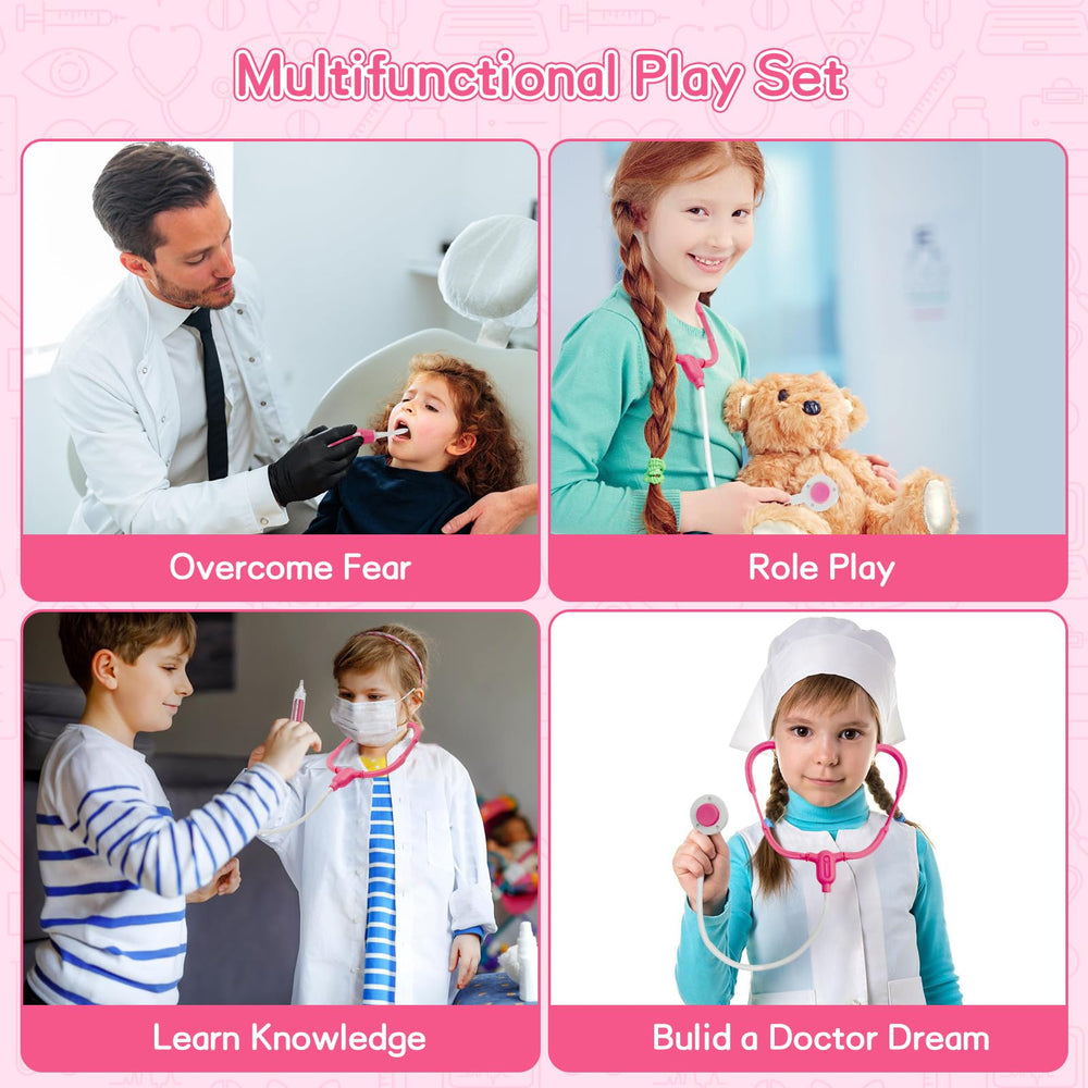Playhiland pink thermometer with light promotes interactive checkups and color learning.