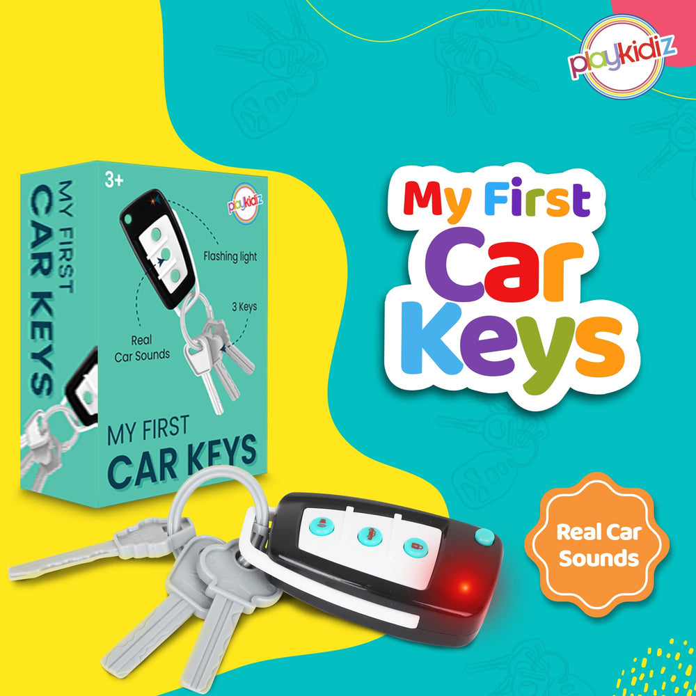 Child playing with Playkidiz keys during imaginative pretend driving