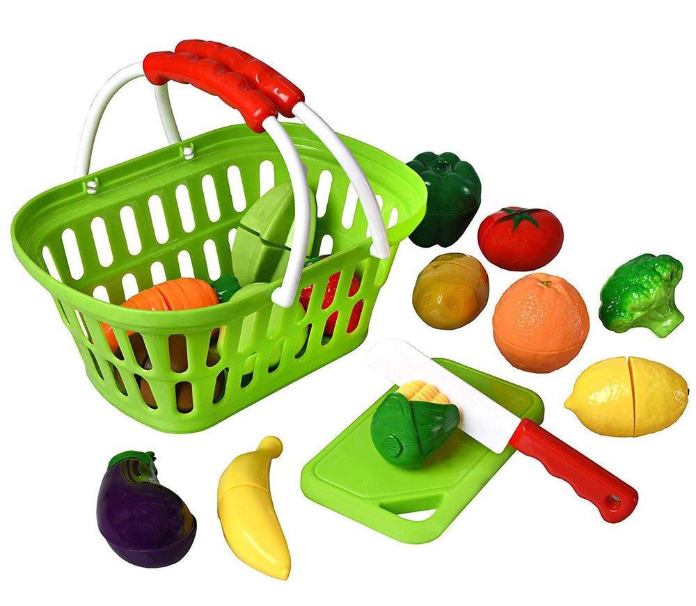 Playkidz colorful fruit and vegetable set encourages creative play.