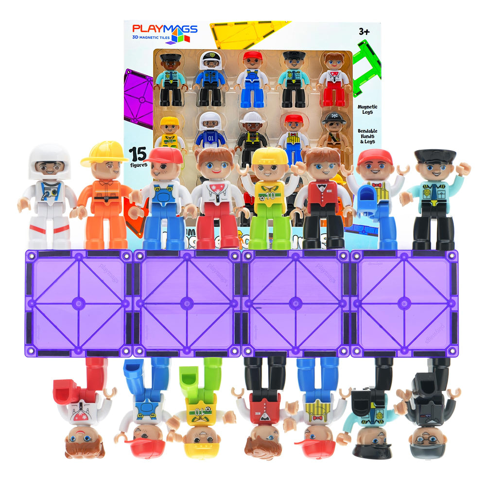 Playmags large figures compatible with magnetic tiles for expanded play.