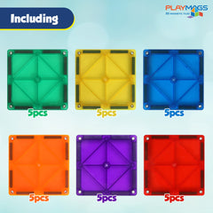 Playmags vivid color tiles encourage color recognition and imaginative designs.
