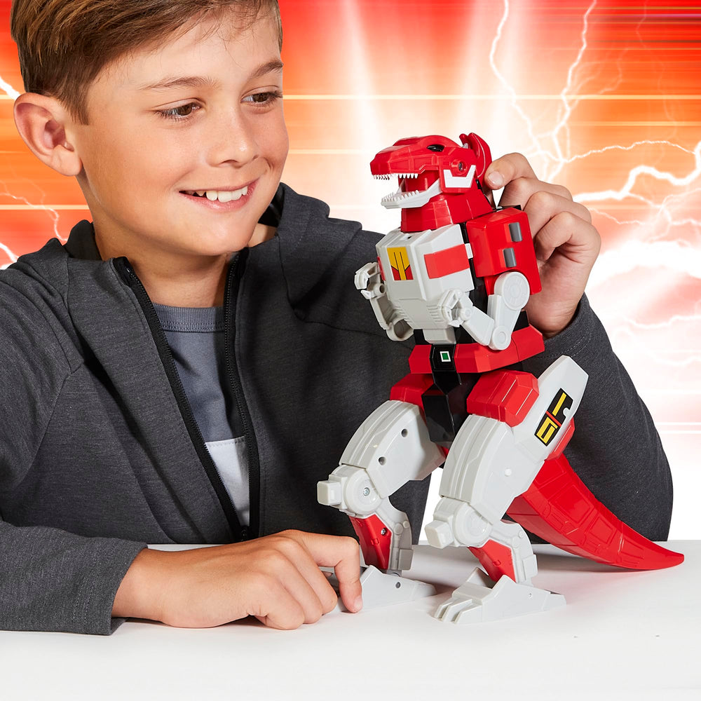Tyrannosaurus Rex Megazord showing connectors for combinable action with other figures.