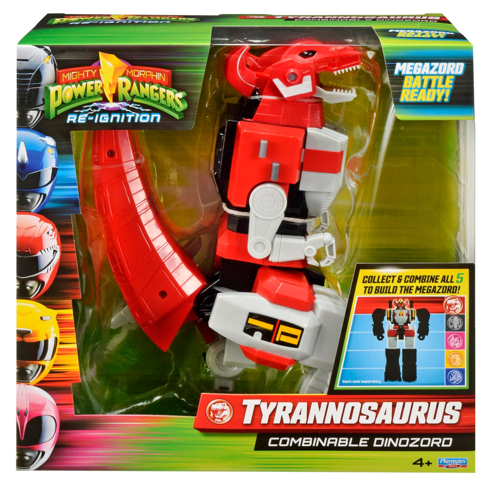 PlayMates Power Rangers Megazord Tyrannosaurus Rex in ready-to-battle pose for display and play.
