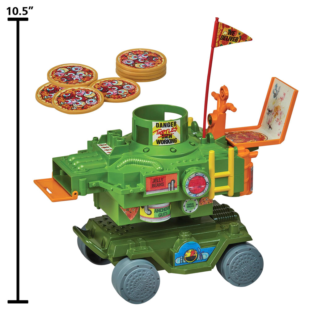 PlayMates TMNT Pizza Thrower Vehicle 360-launcher close-up captures action-ready mechanism.