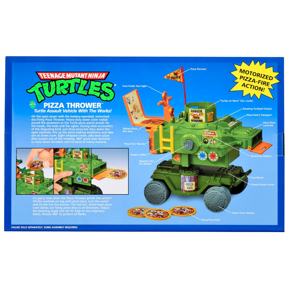 PlayMates TMNT Pizza Thrower Vehicle pizza discs included for pretend battles.