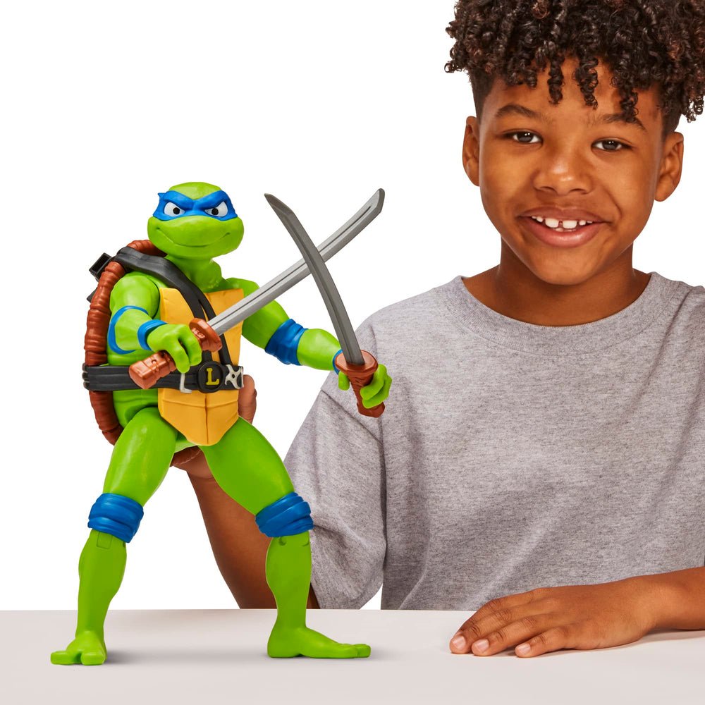 Playmates TMNT Leonardo poseable figure with seven articulation points for dynamic poses.