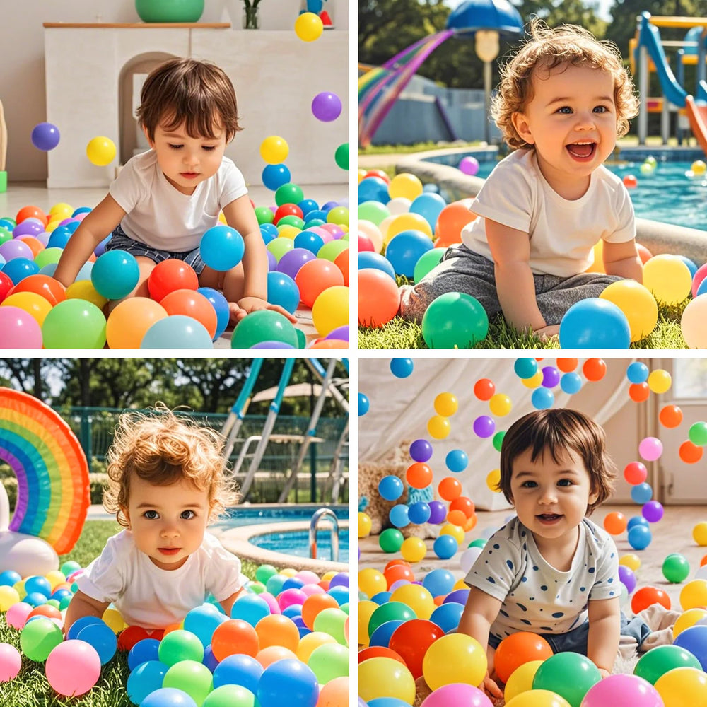 PlayMaty ball pit balls stored in a portable bag for quick cleanup after play.