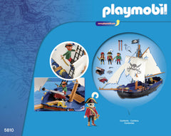 Playmobil 5810 pirate ship sails close-up, highlighting detailed rigging for adventurous storytelling.