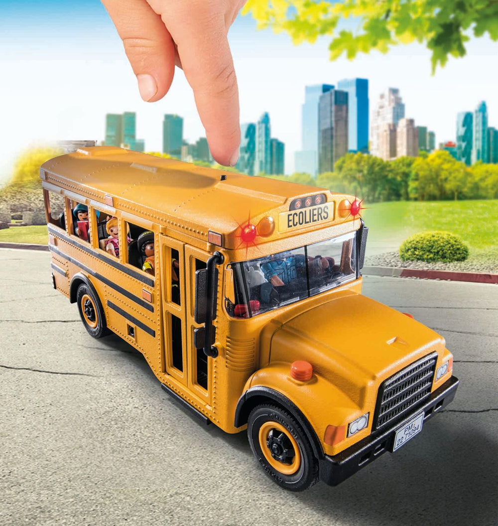 Playmobil bus driver figure leads classroom adventures.